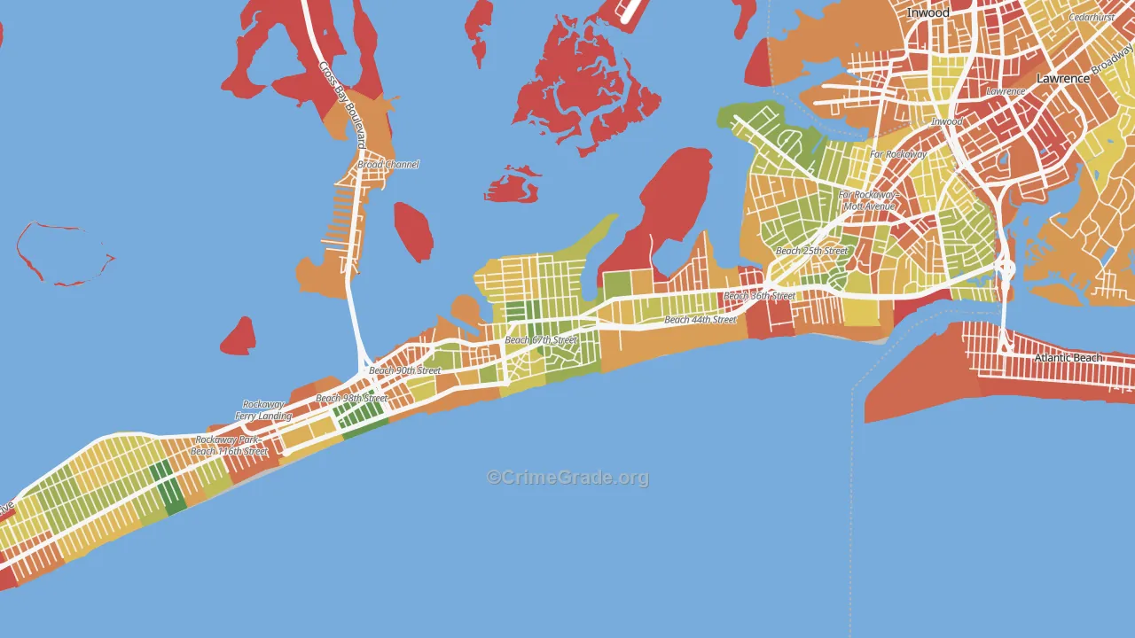 Arverne, Queens, NY Map of Robbery Rates