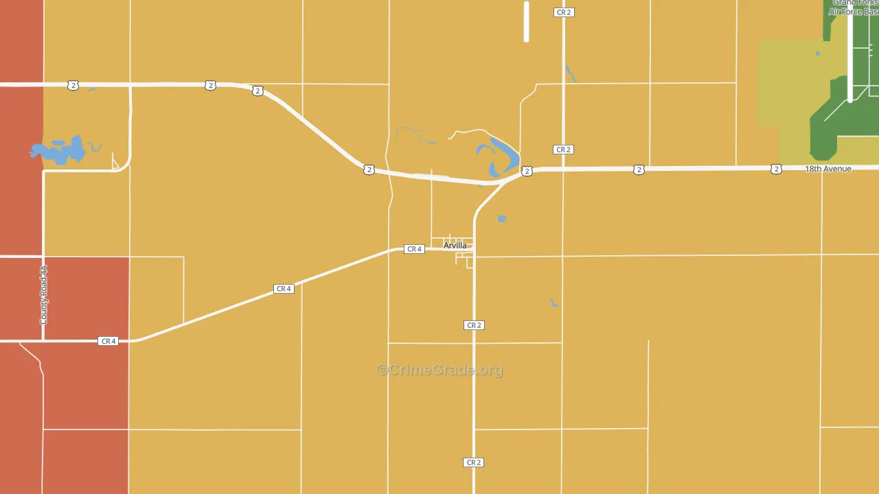 Arvilla, ND Map of Robbery Rates
