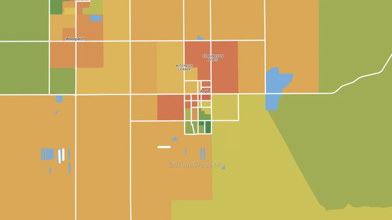 Arvin, CA Map of Robbery Rates