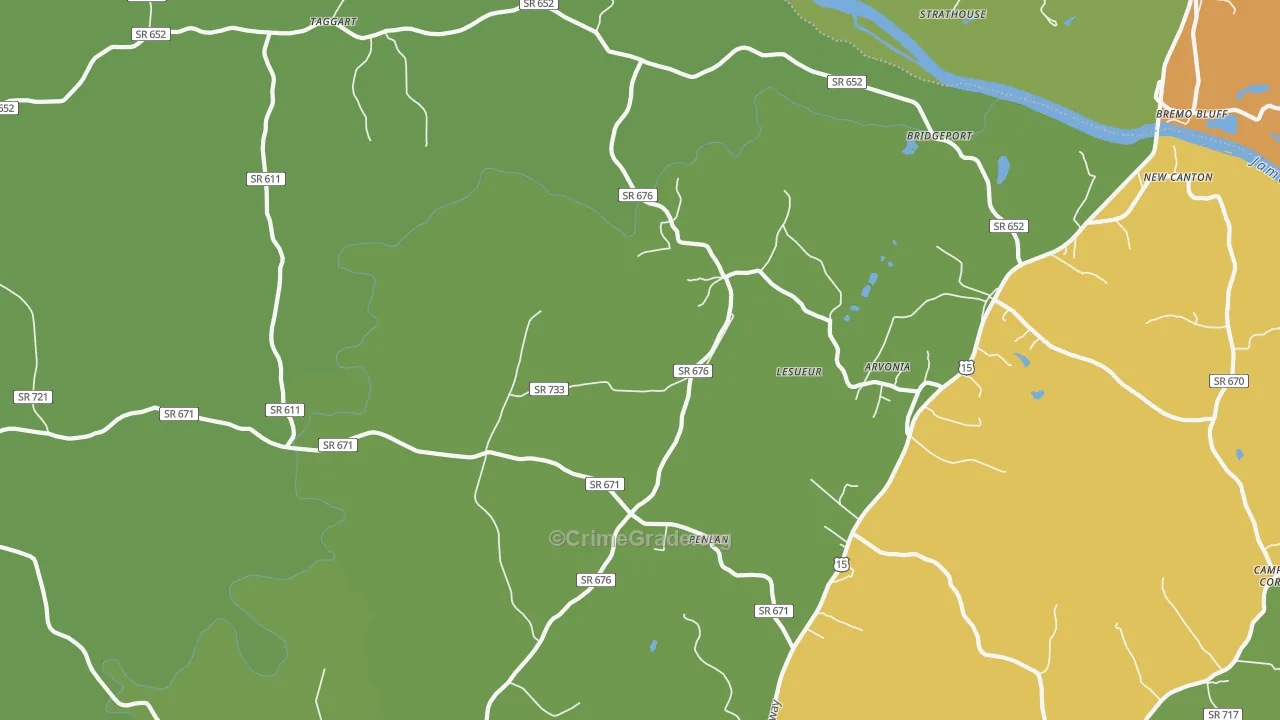 Arvonia, VA Map of Robbery Rates