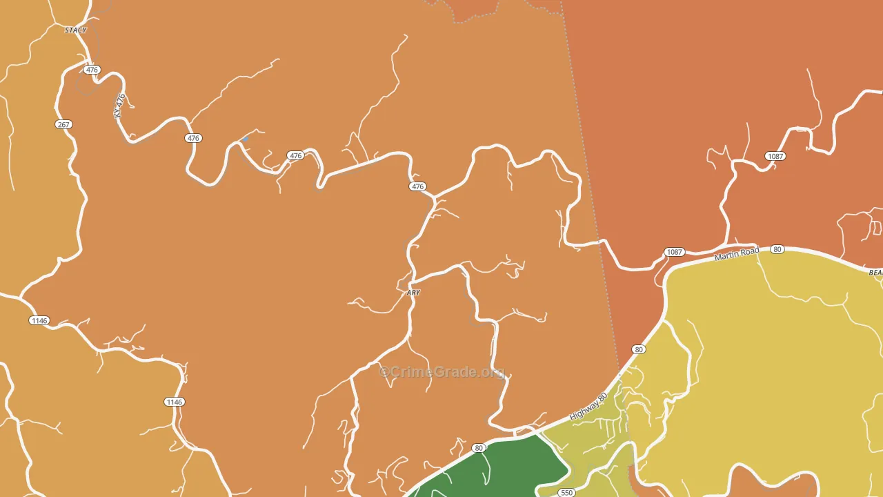 Ary, KY Map of Robbery Rates