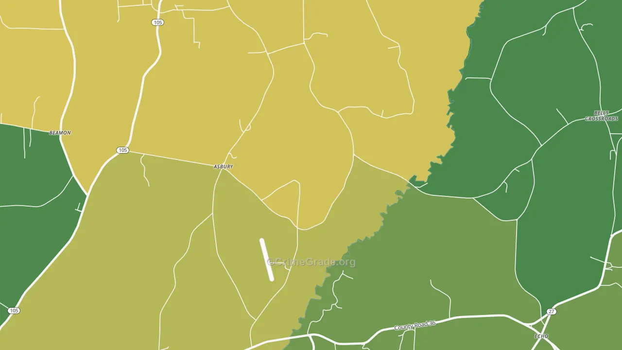 Asbury, AL Map of Robbery Rates