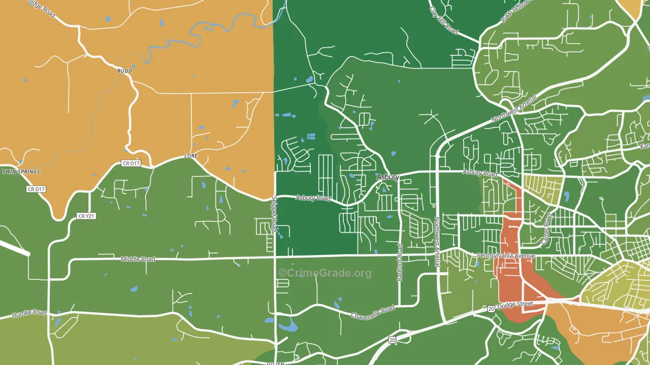 Asbury, IA Map of Robbery Rates