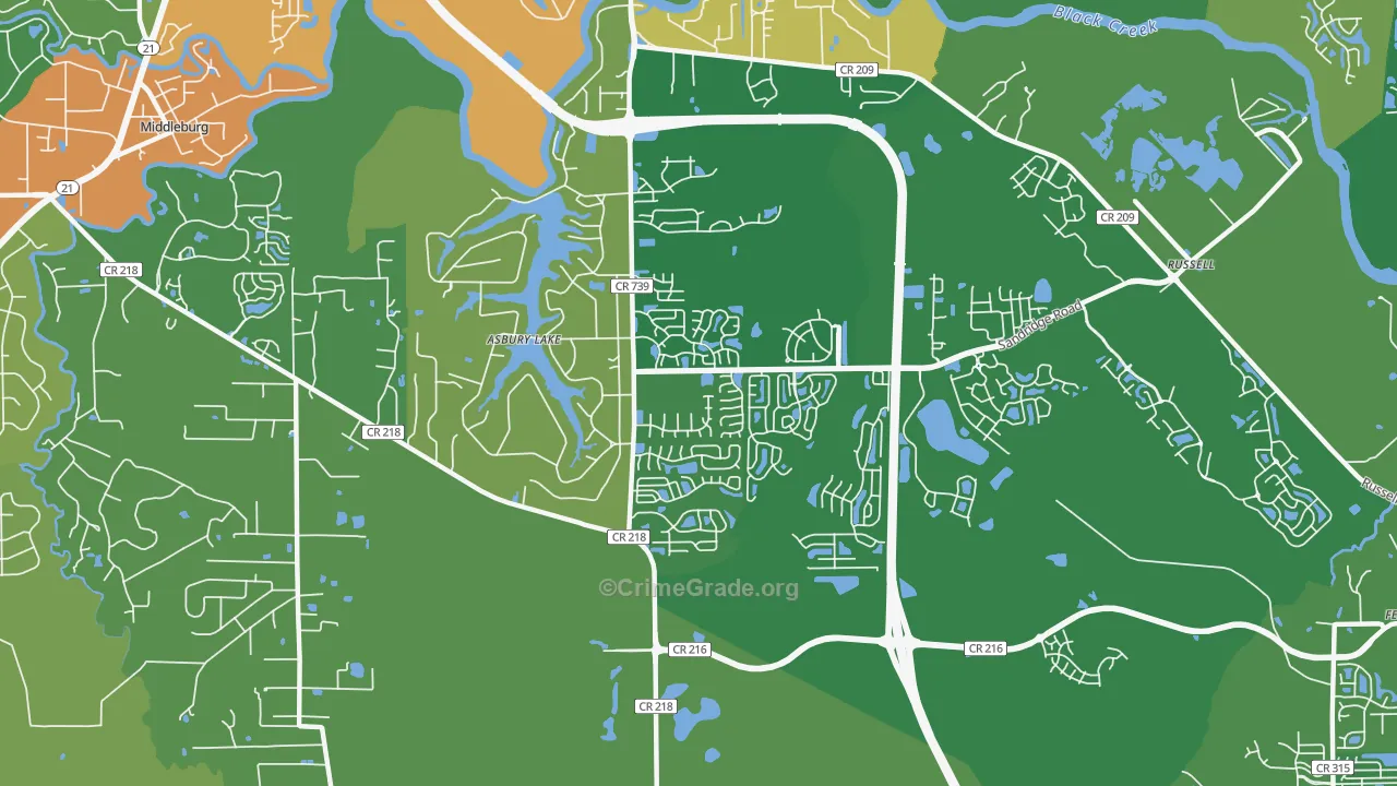 Asbury Lake, FL Map of Robbery Rates