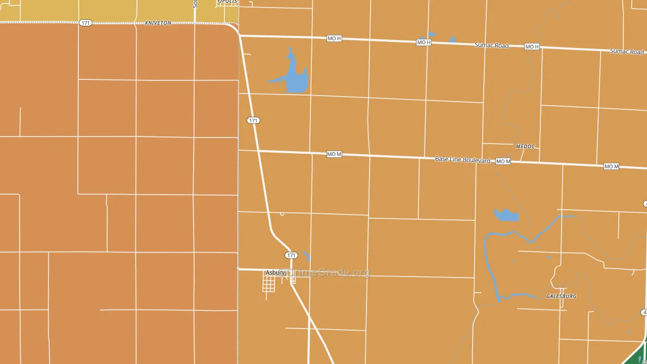 Asbury, MO Map of Robbery Rates