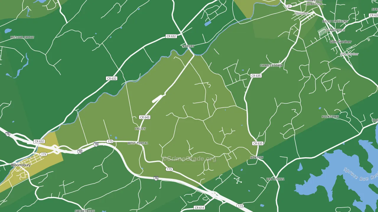 Asbury, NJ Map of Robbery Rates