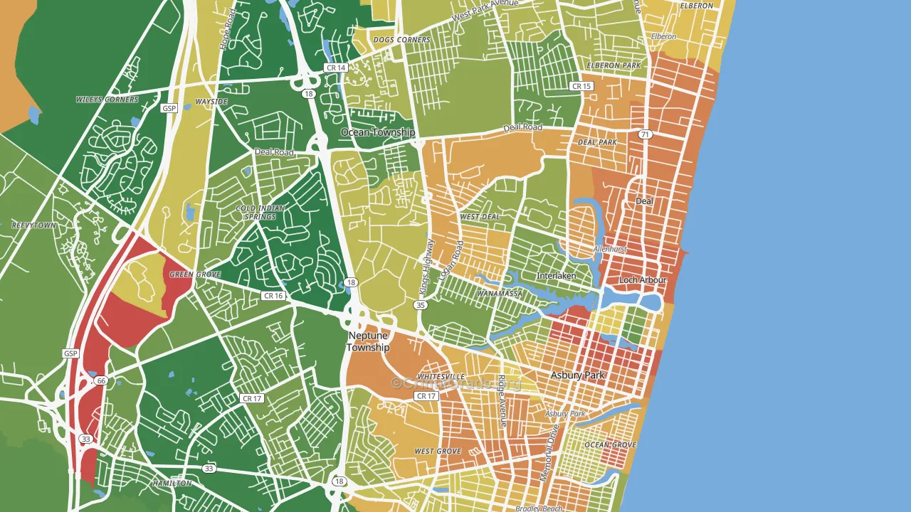Asbury Park, NJ Map of Robbery Rates