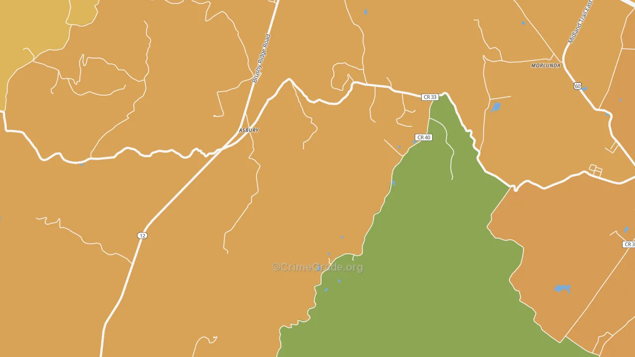 Asbury, WV Map of Robbery Rates