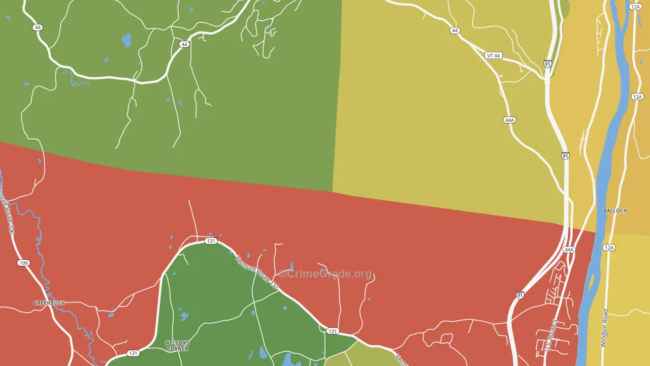 Ascutney, VT Map of Robbery Rates