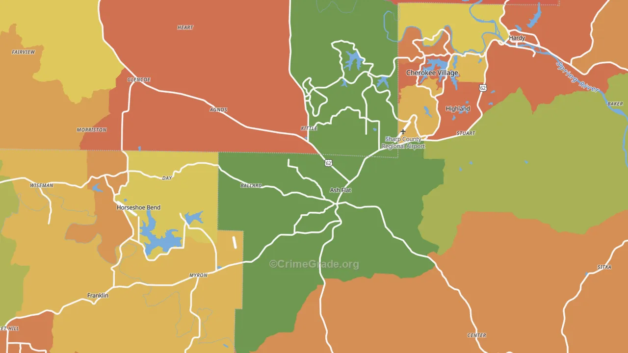 Ash Flat, AR Map of Robbery Rates