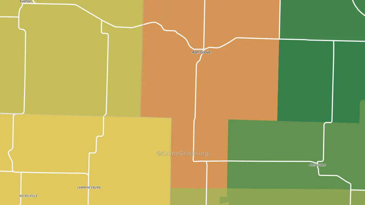 Ash Grove, MO Map of Robbery Rates