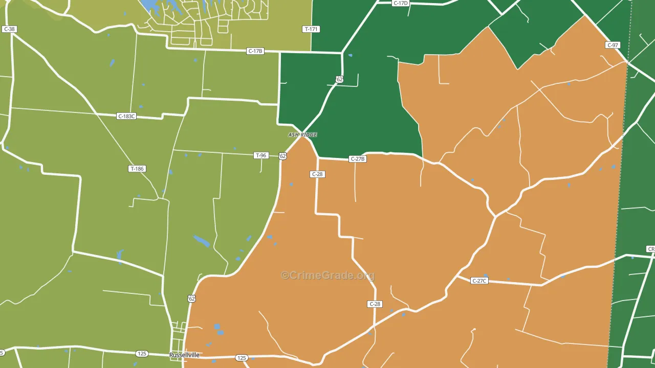 Ash Ridge, OH Map of Robbery Rates