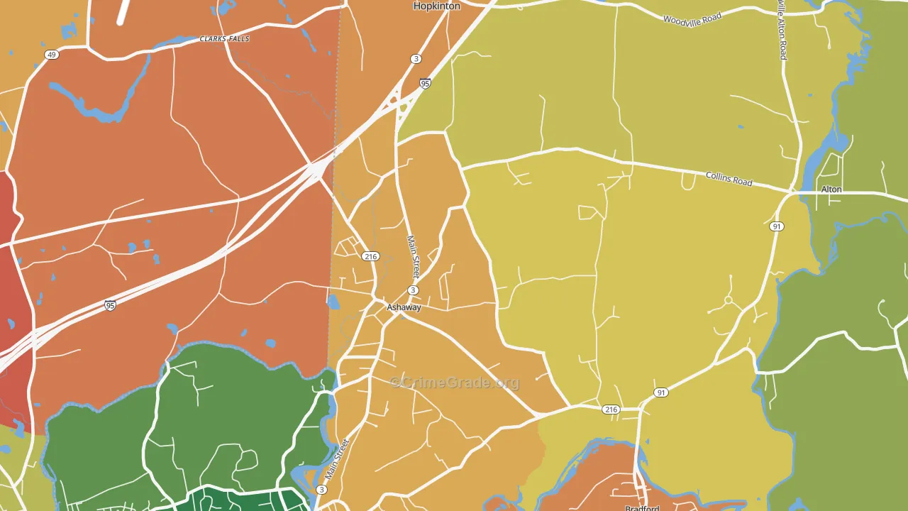 Ashaway, RI Map of Robbery Rates