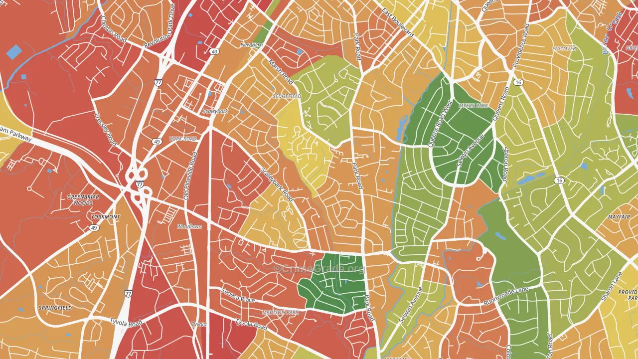 Ashbrook-Clawson Village, Charlotte, NC Map of Robbery Rates