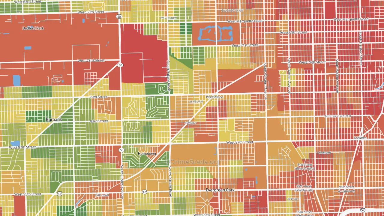 Ashburn, Chicago, IL Map of Robbery Rates