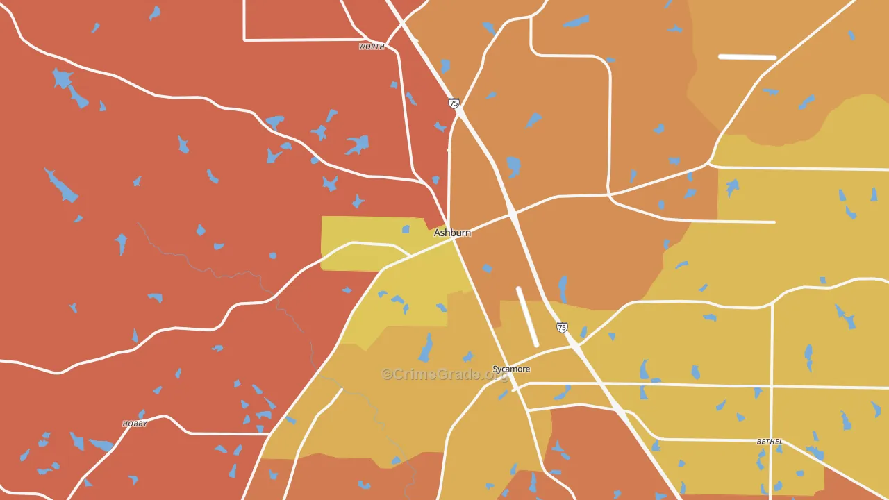 Ashburn, GA Map of Robbery Rates