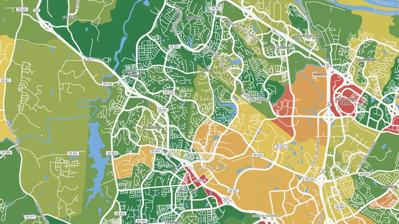 Ashburn, VA Map of Robbery Rates