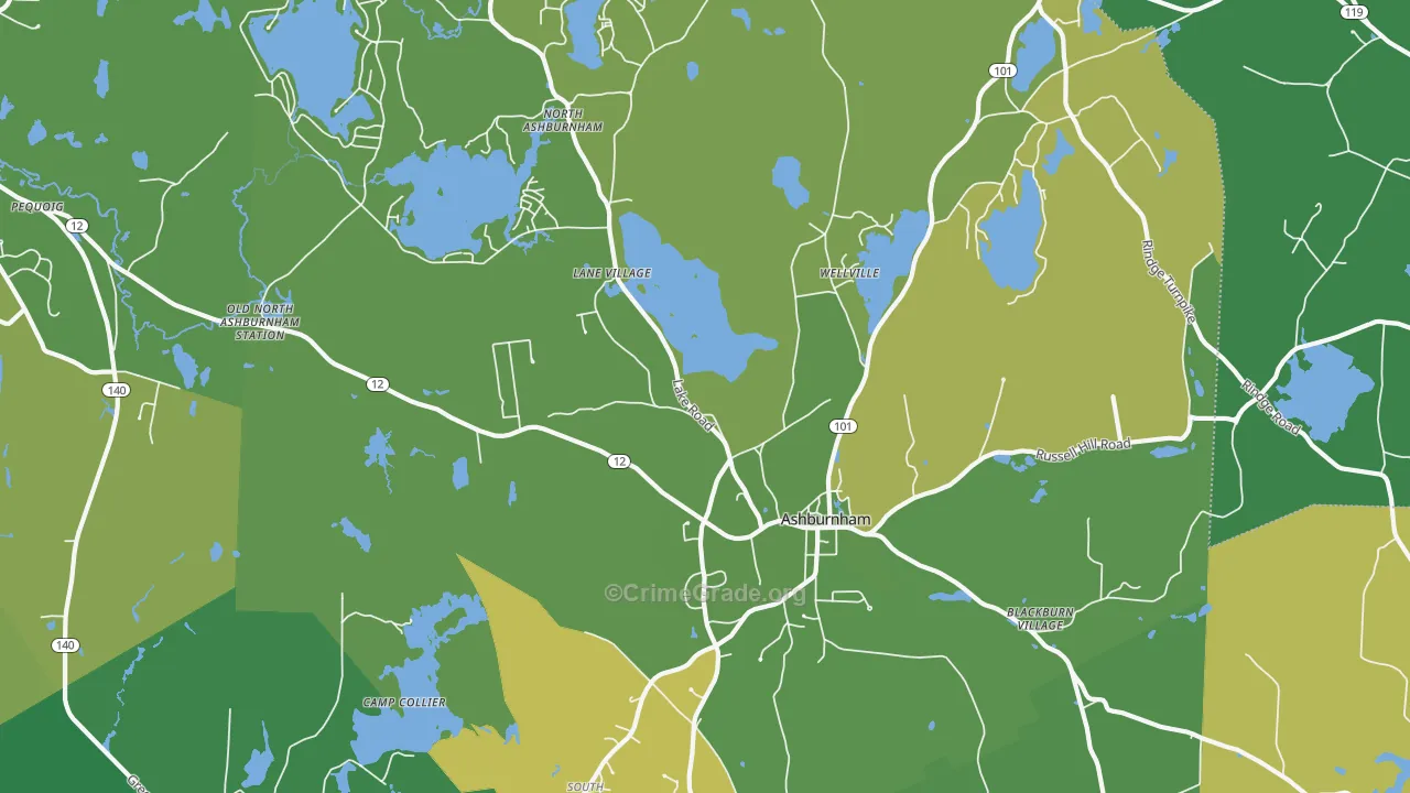 Ashburnham, MA Map of Robbery Rates