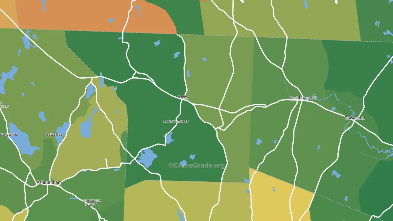 Ashby, MA Map of Robbery Rates