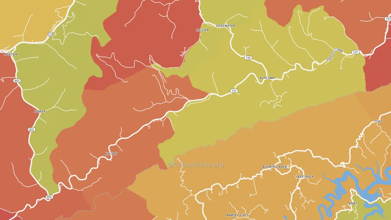 Ashcamp, KY Map of Robbery Rates