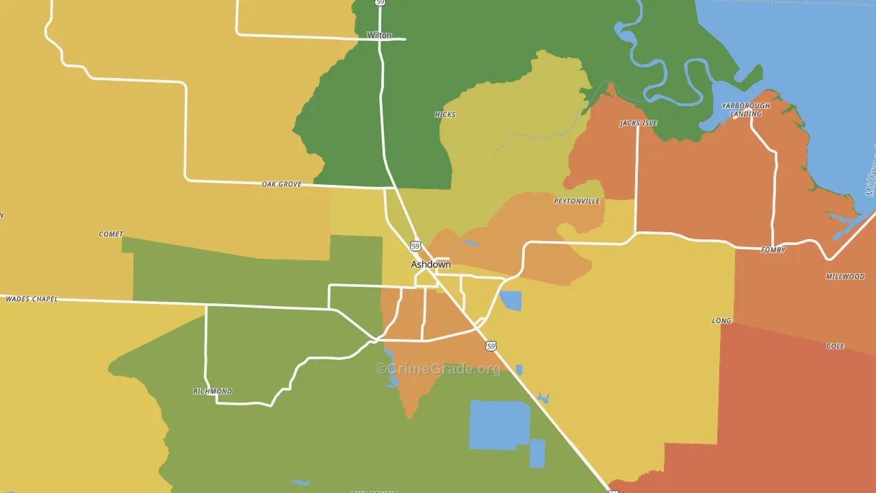 Ashdown, AR Map of Robbery Rates