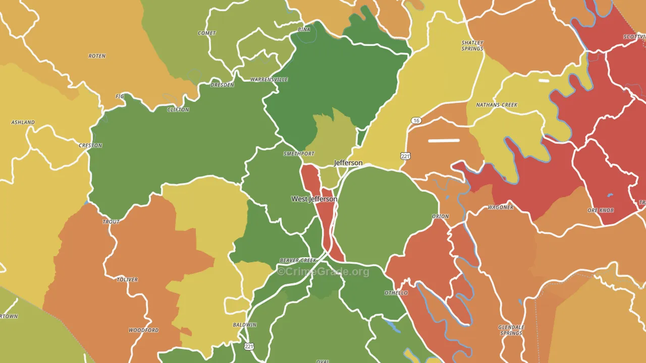 Ashe County, NC Map of Robbery Rates