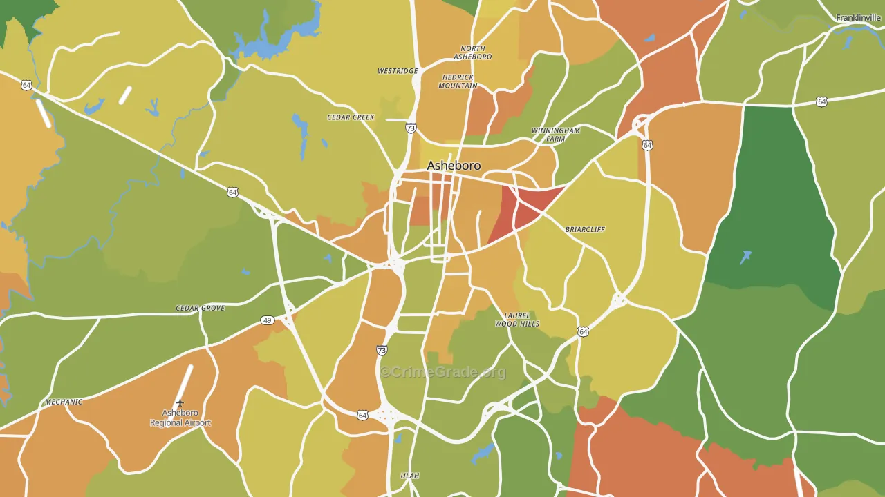 Asheboro, NC Map of Robbery Rates