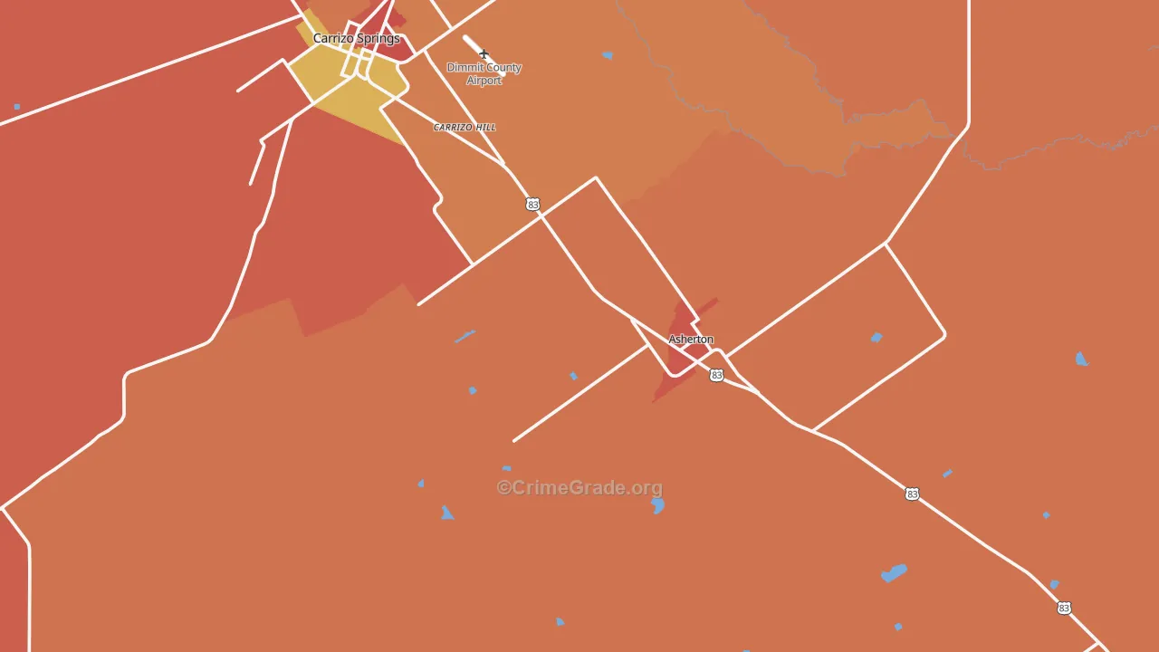 Asherton, TX Map of Robbery Rates