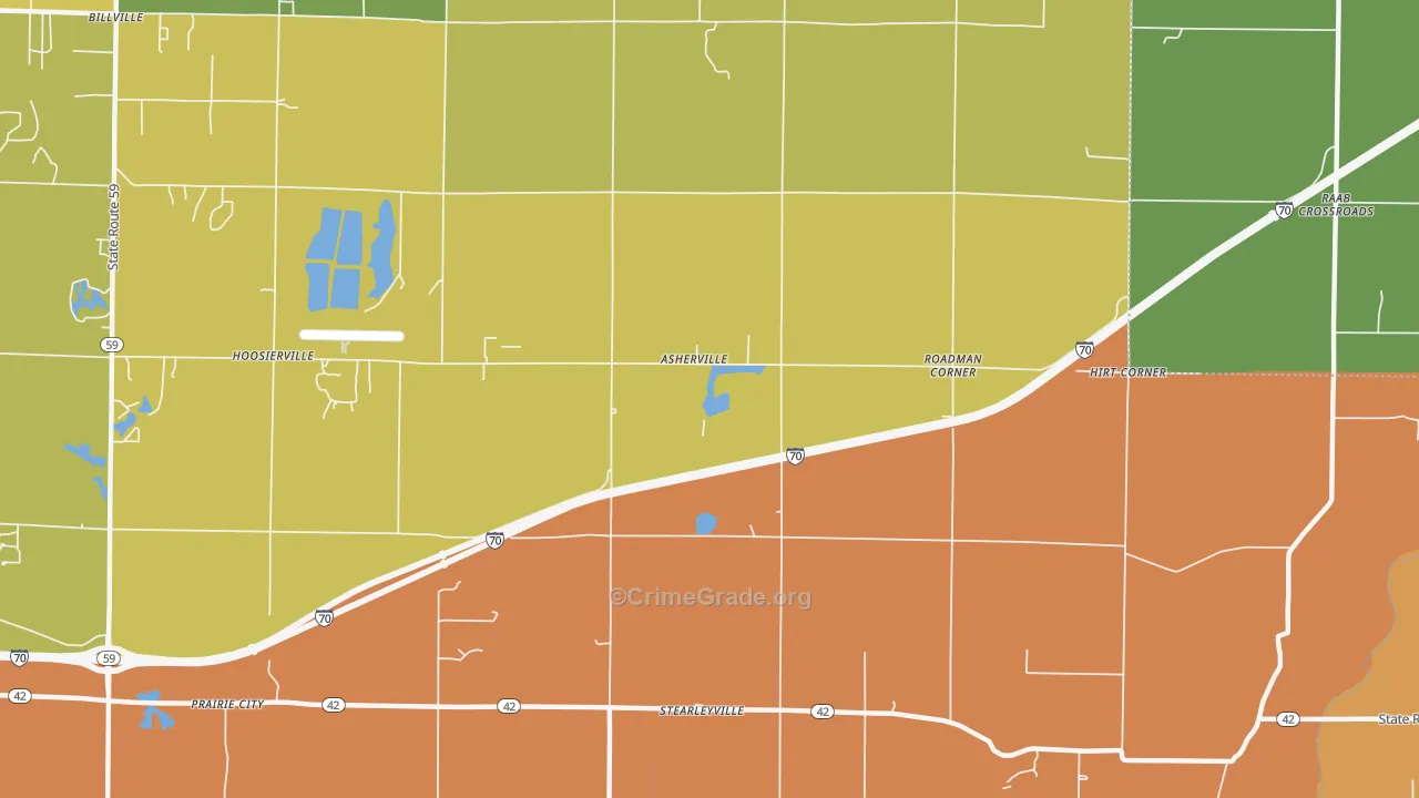 Asherville, IN Map of Robbery Rates