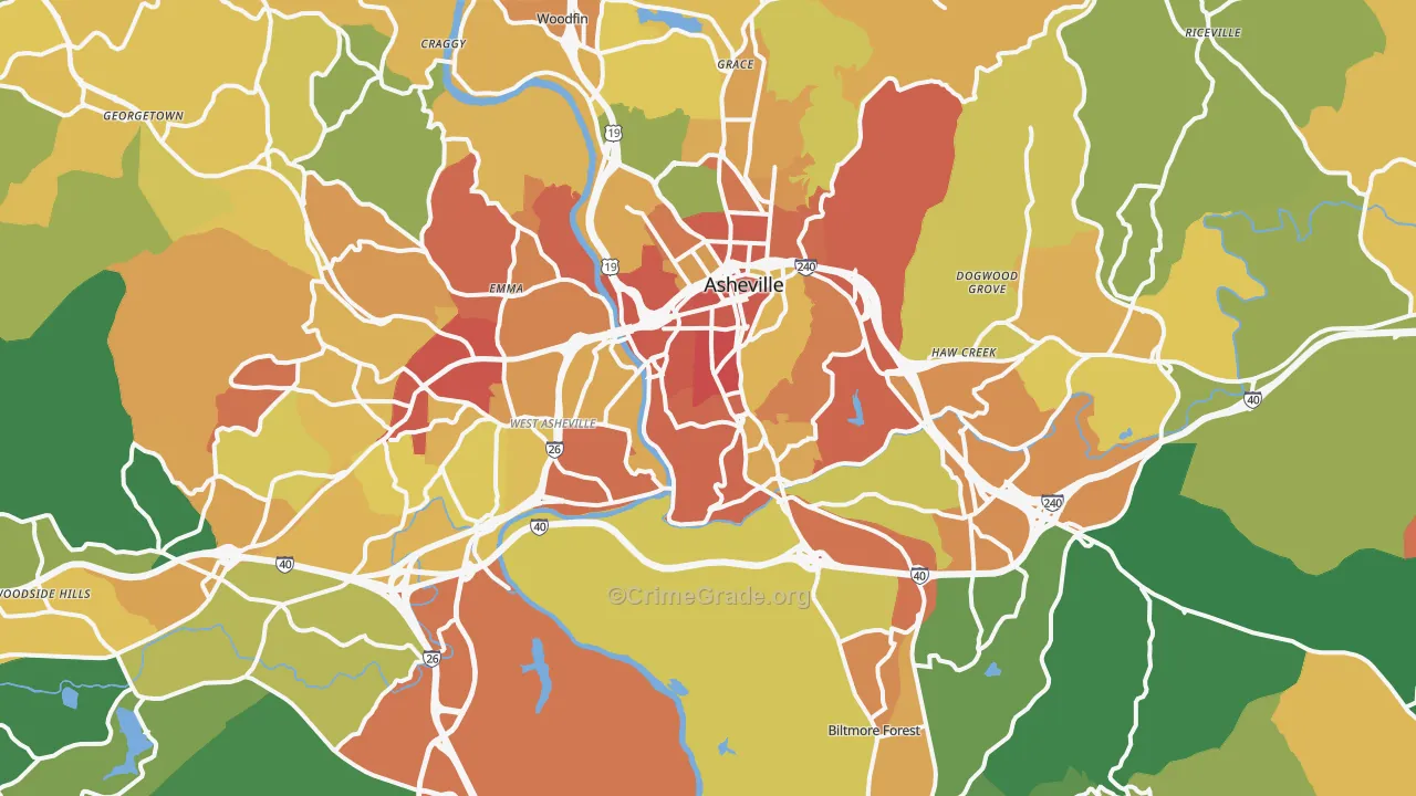 Asheville, NC Map of Robbery Rates
