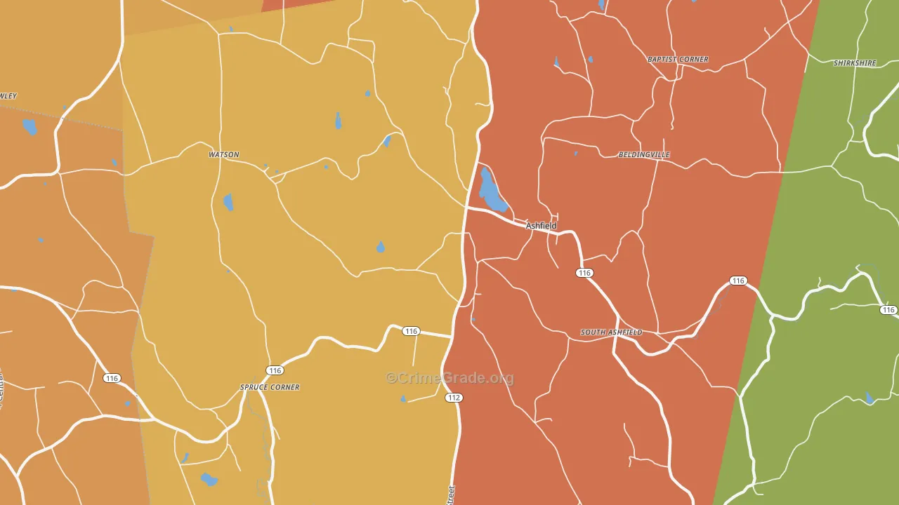 Ashfield, MA Map of Robbery Rates