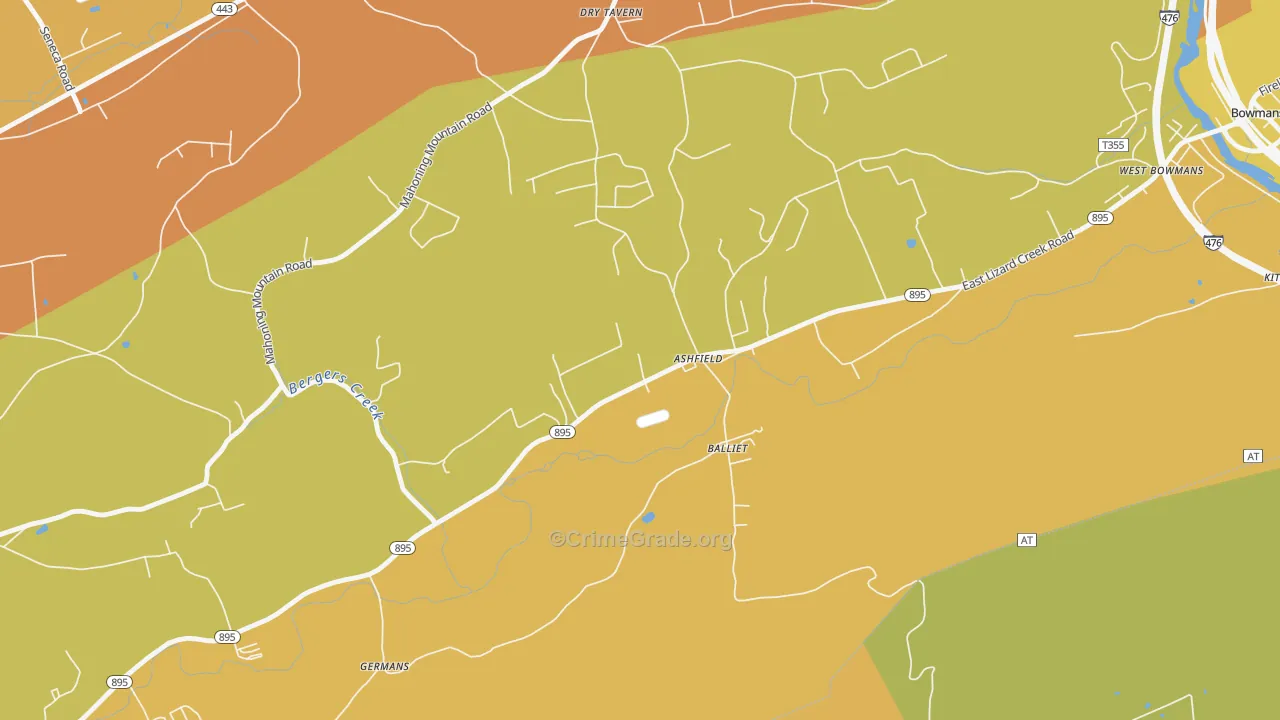 Ashfield, PA Map of Robbery Rates