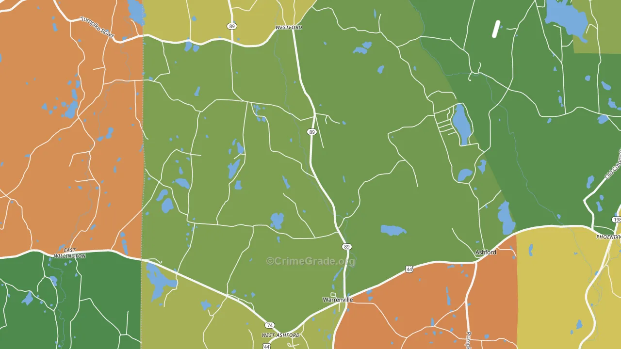 Ashford, CT Map of Robbery Rates
