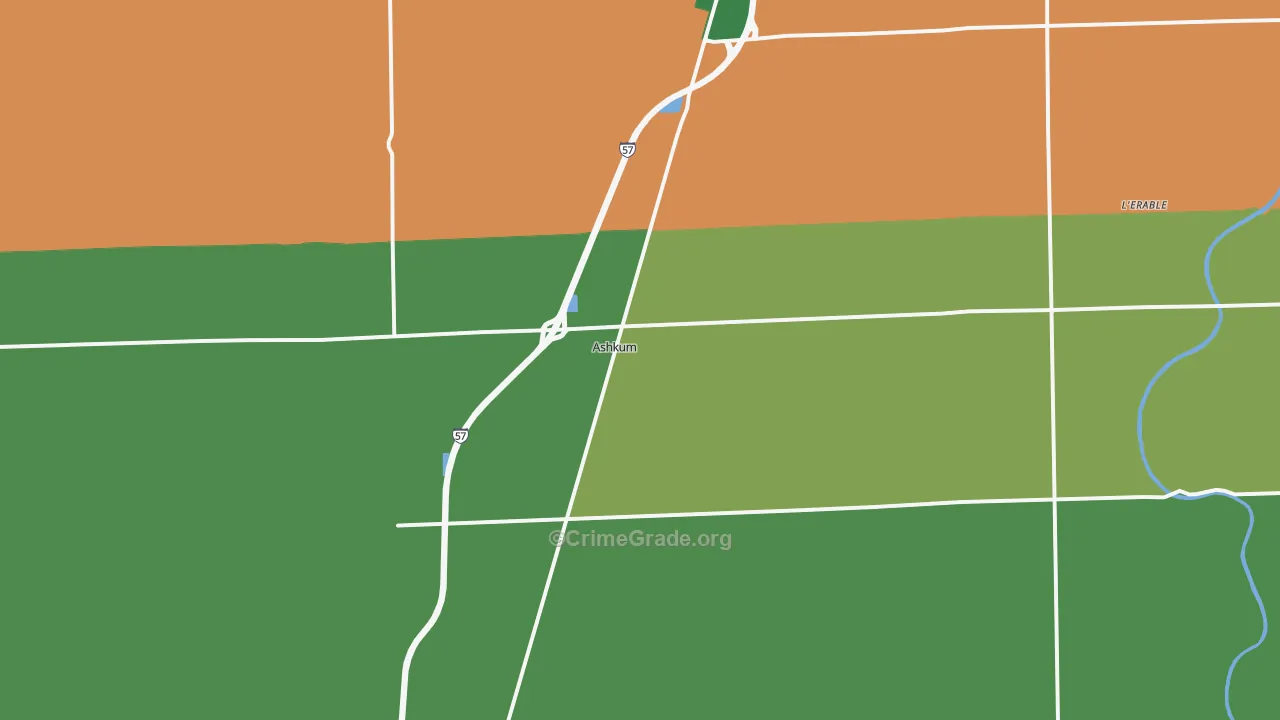 Ashkum, IL Map of Robbery Rates