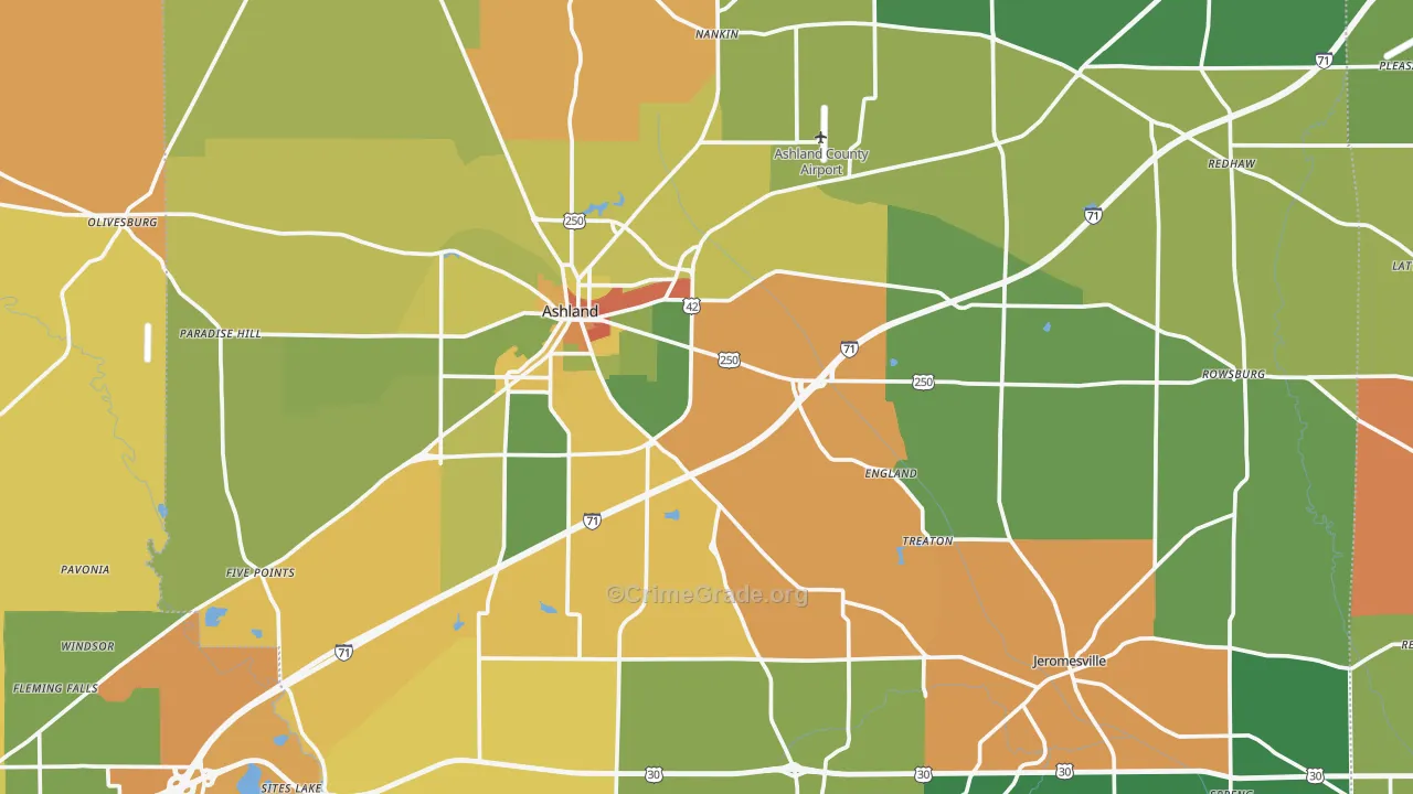 Ashland County, OH Map of Robbery Rates