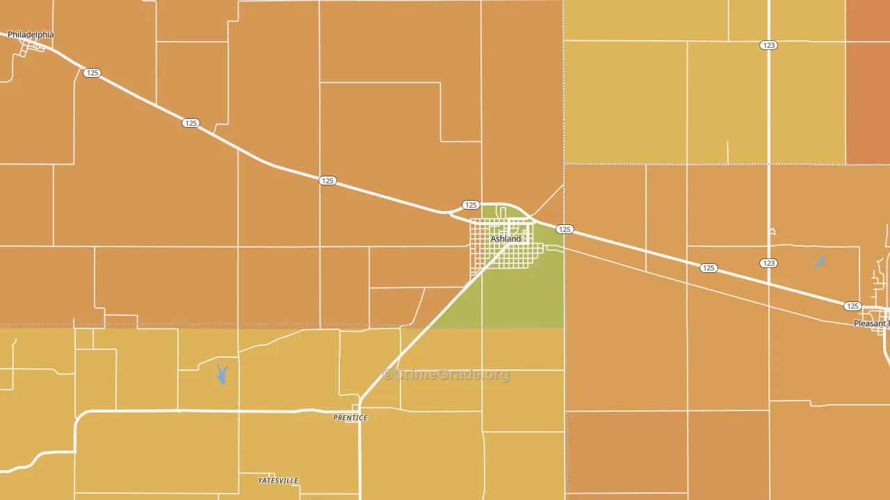 Ashland, IL Map of Robbery Rates