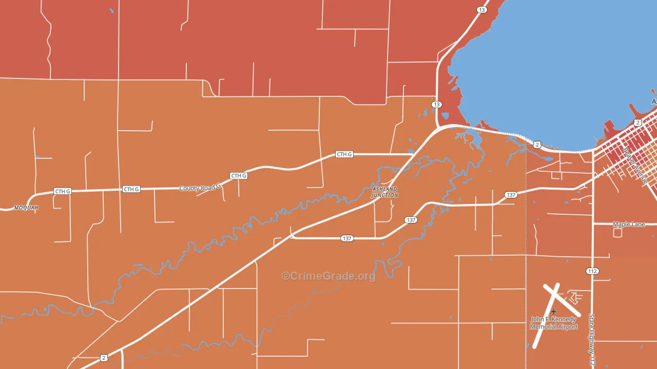 Ashland Junction, WI Map of Robbery Rates