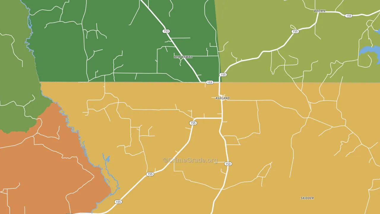 Ashland, LA Map of Robbery Rates