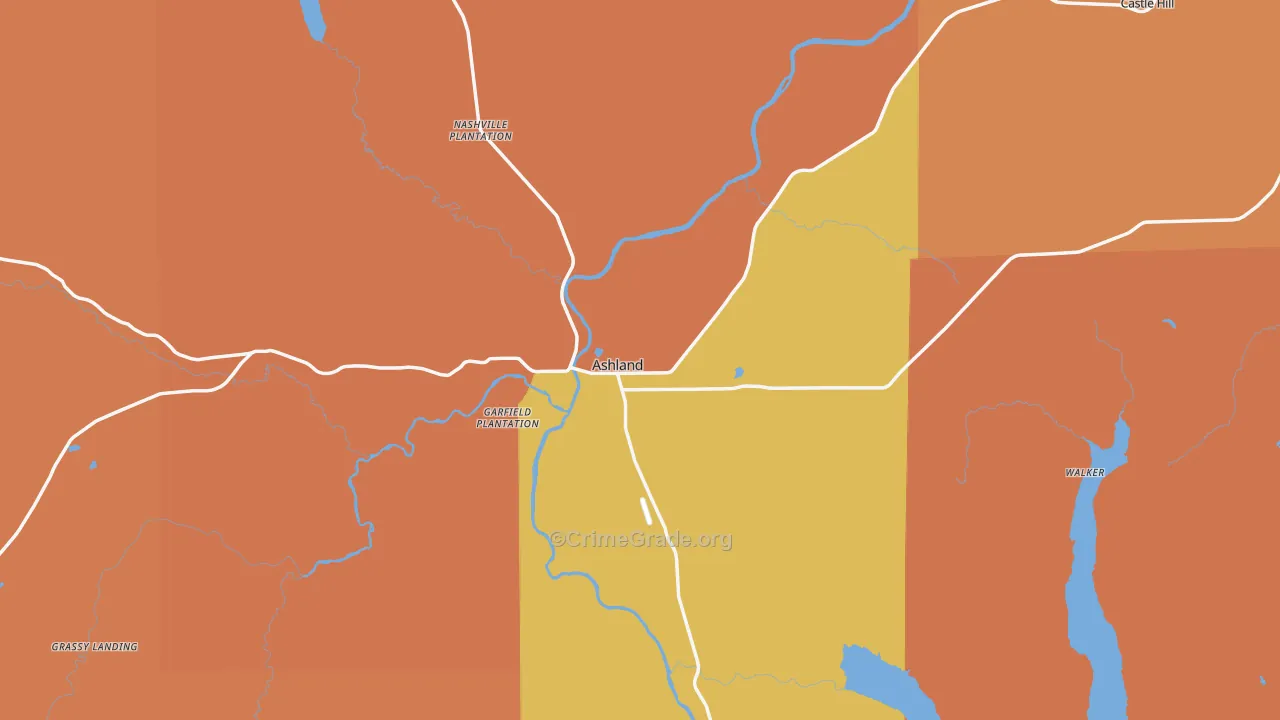 Ashland, ME Map of Robbery Rates