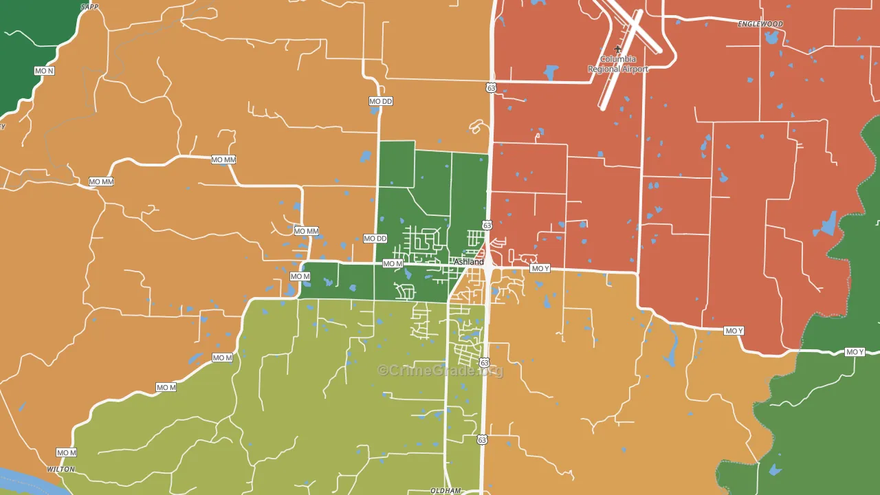Ashland, MO Map of Robbery Rates