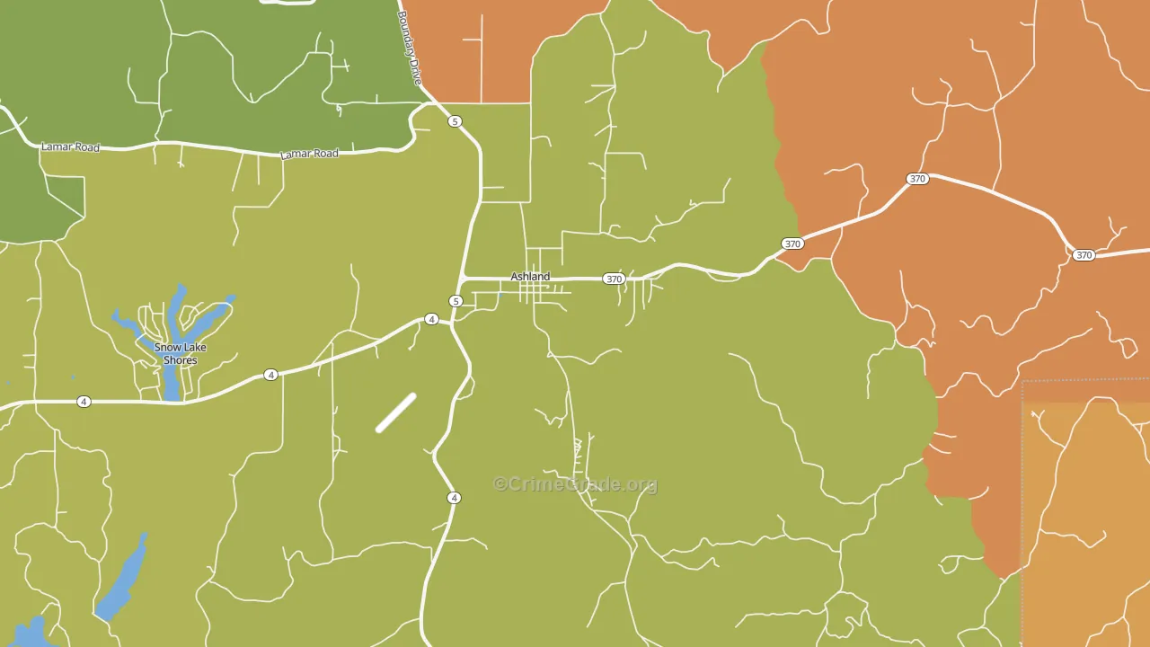 Ashland, MS Map of Robbery Rates