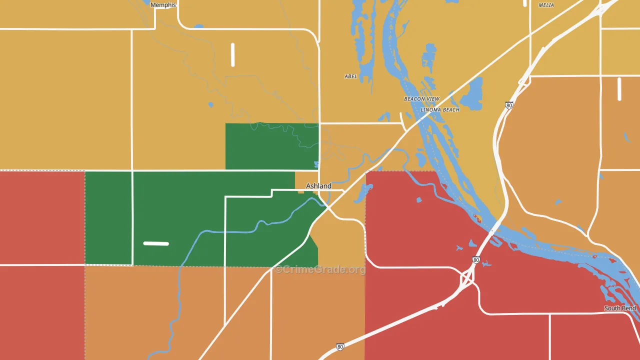 Ashland, NE Map of Robbery Rates