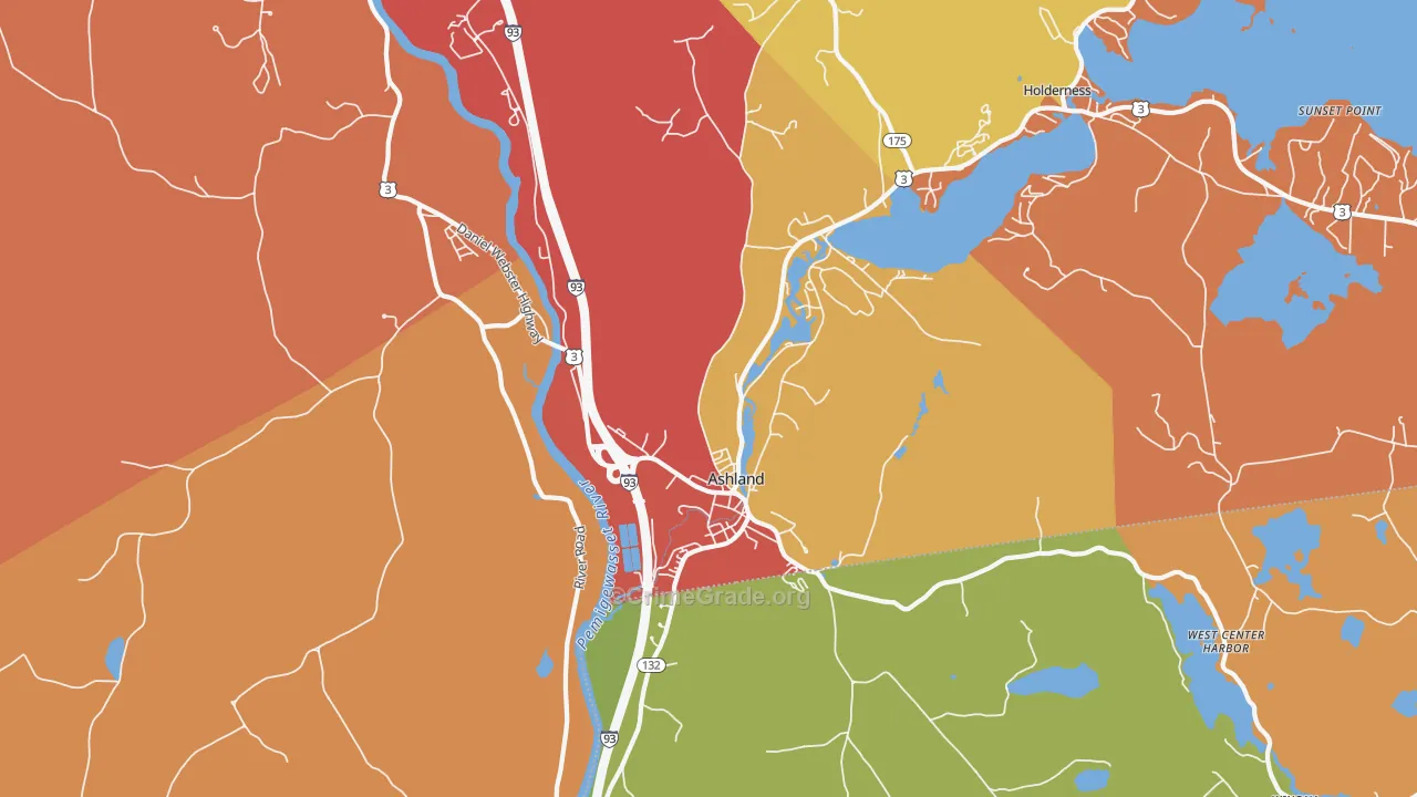 Ashland, NH Map of Robbery Rates