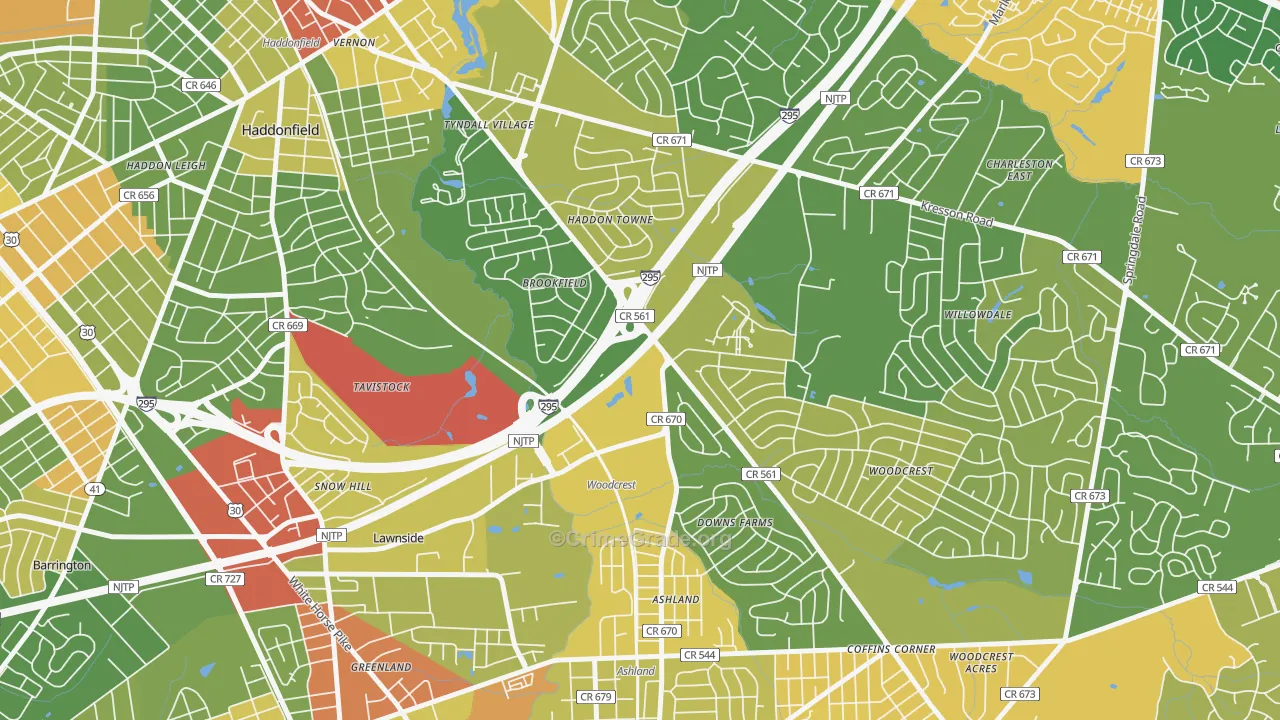 Ashland, NJ Map of Robbery Rates