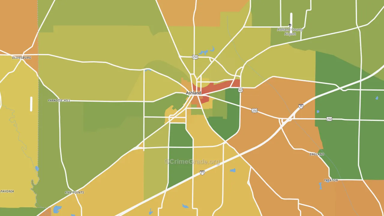Ashland, OH Map of Robbery Rates