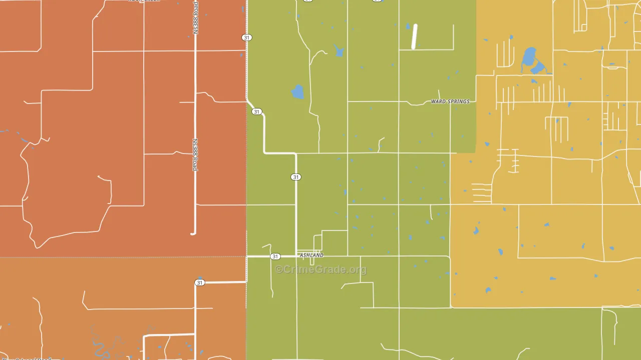 Ashland, OK Map of Robbery Rates