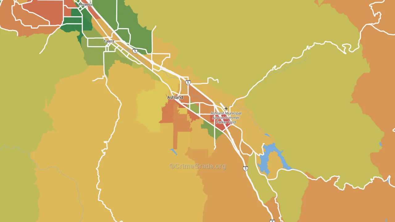 Ashland, OR Map of Robbery Rates