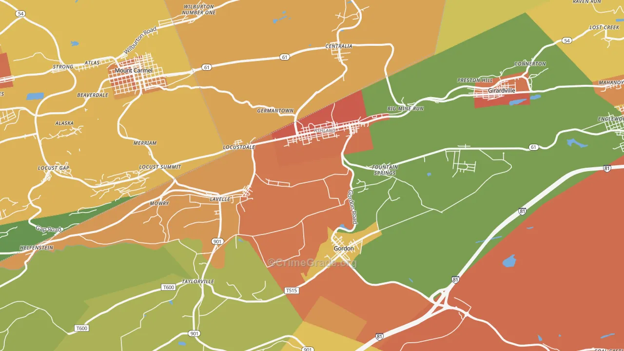 Ashland, PA Map of Robbery Rates