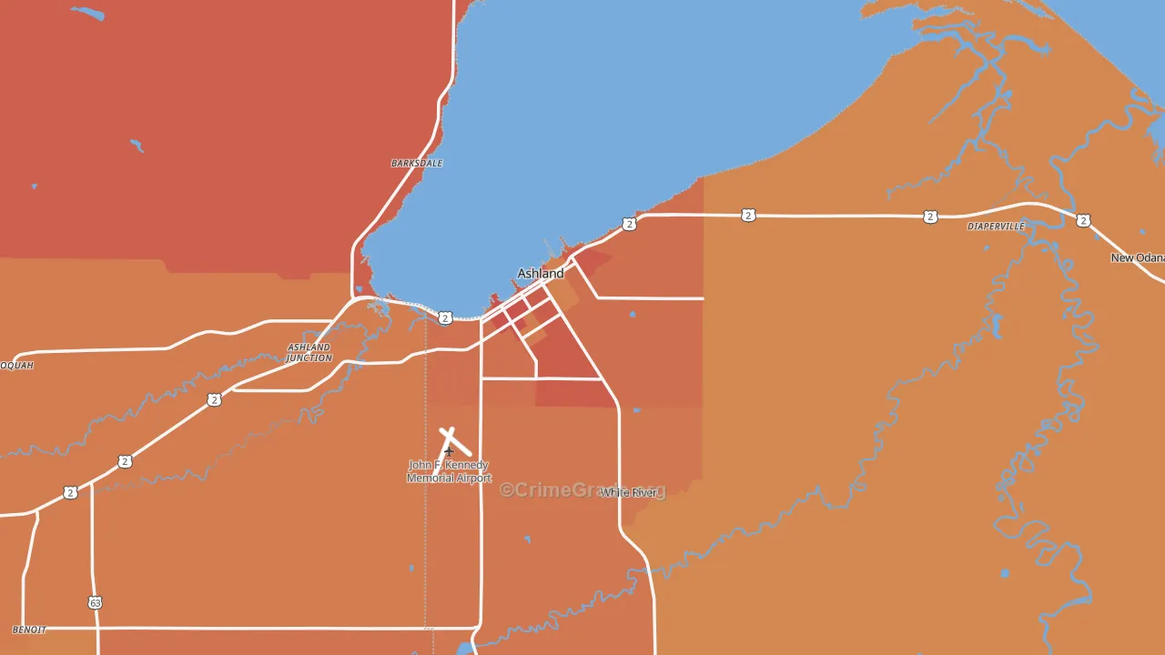 Ashland, WI Map of Robbery Rates
