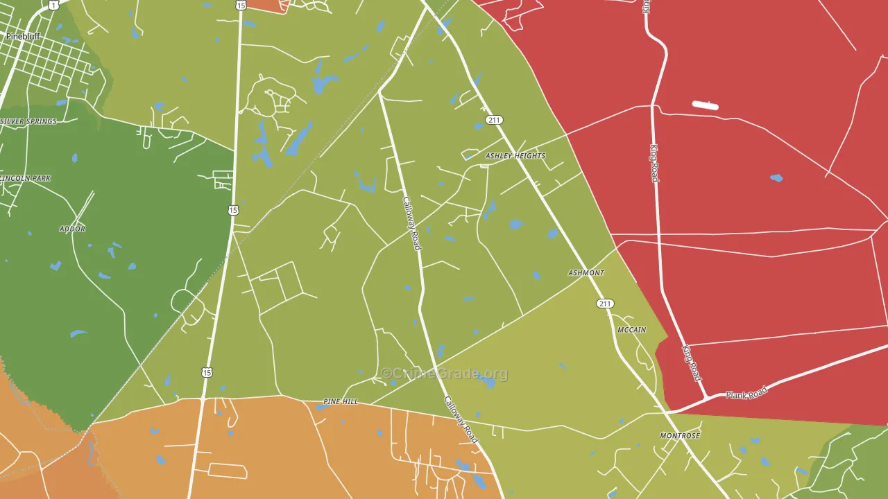 Ashley Heights, NC Map of Robbery Rates